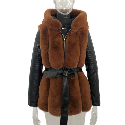 Plus Size Fur Hooded Jacket