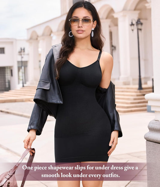 RDSIANE Body Shaper For Women Under Dress One Piece Full Slip Tummy Control Shapewear Dress With Adjustable Spaghetti Strap