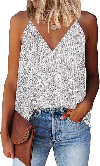 V Neck Strappy Sequin Cami