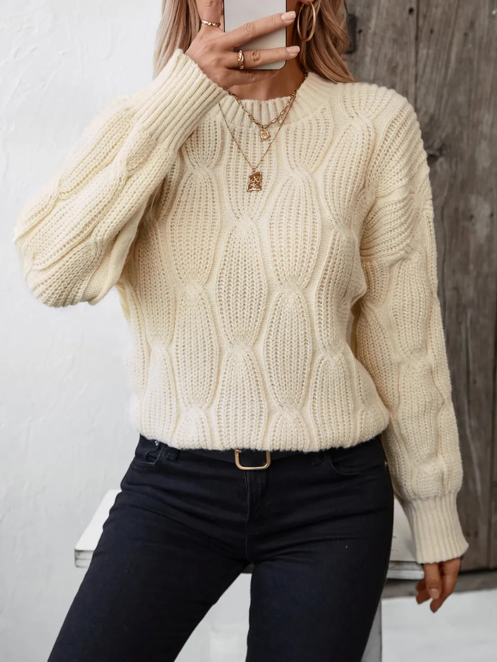 Round Neck Dropped Shoulder Sweater (Style 3) - Composure Boutique