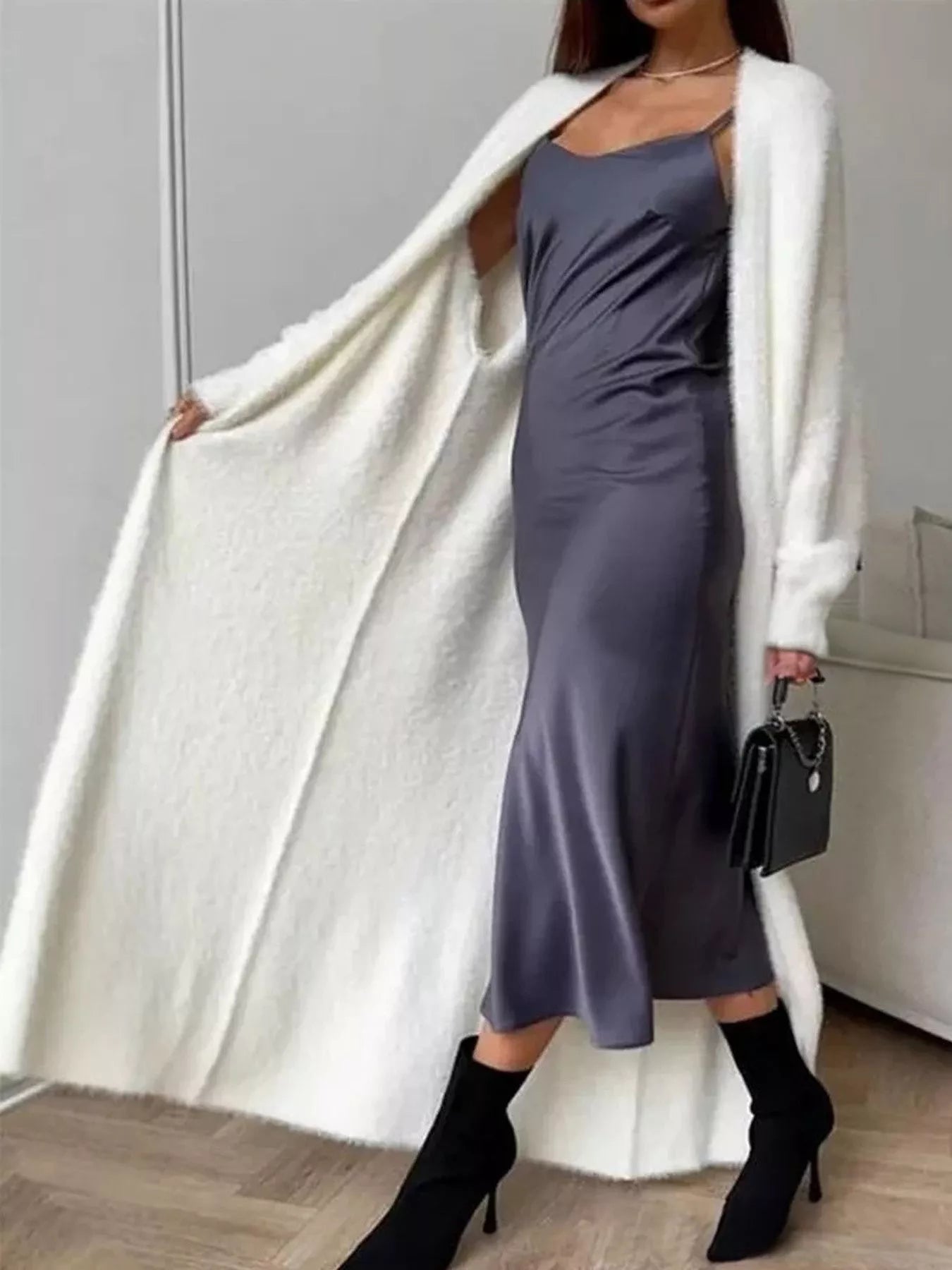 Fuzzy Open Front Longline Cardigan (Style 7) - Composure Boutique