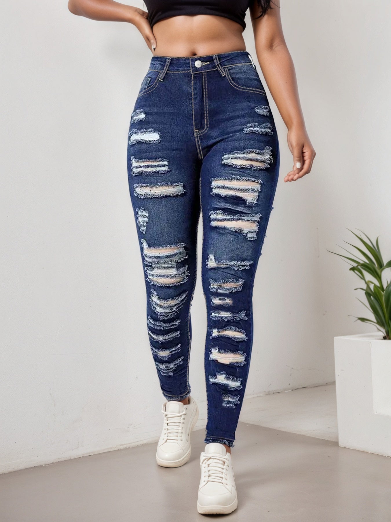 Plus Size Ripped Tight Jeans