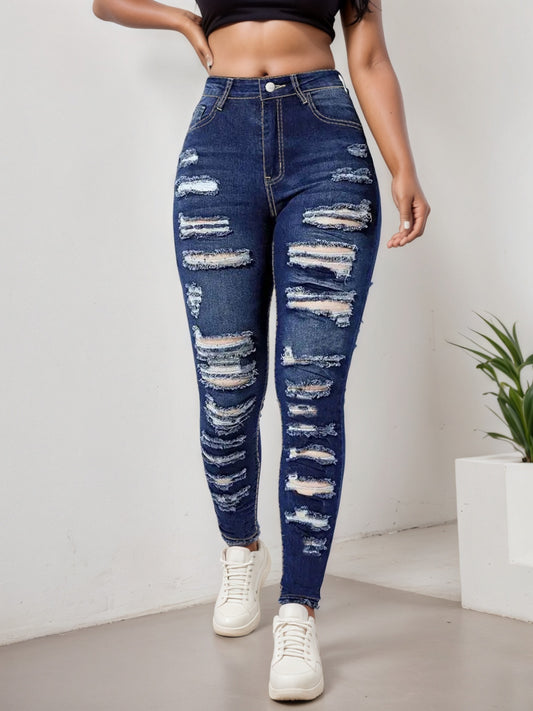 Plus Size Ripped Tight Jeans