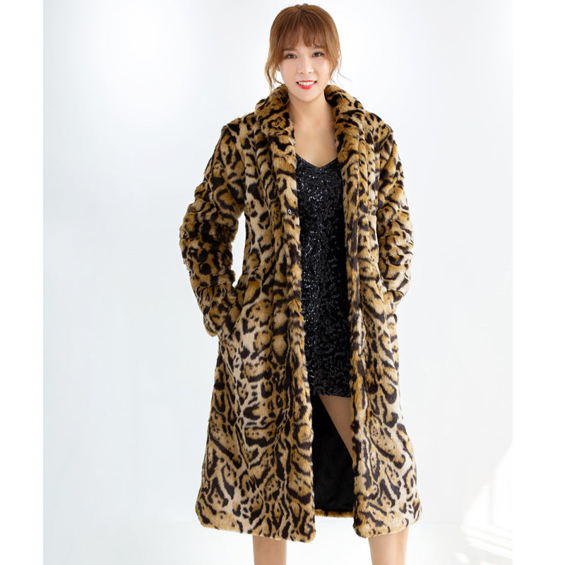 Plus Size Leopard Fur Coat