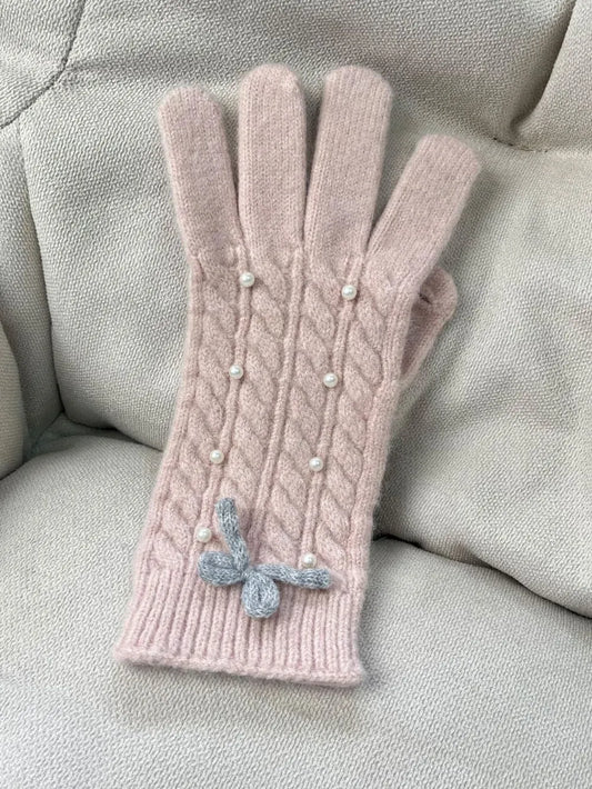 Thermal Pearl Detail Bow Five-Finger Gloves - Composure Boutique