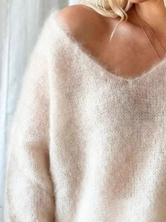 V-Neck Dropped Shoulder Sweater - Composure Boutique
