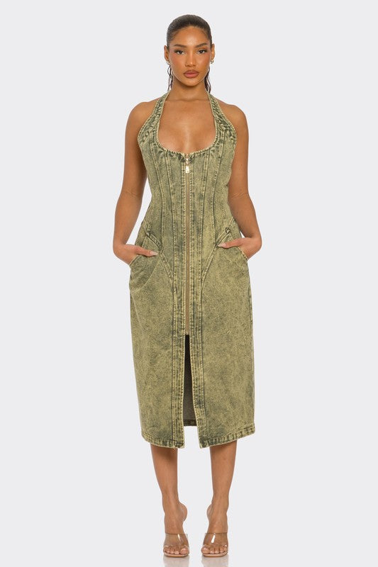 Denim Midi Dress - Composure Boutique