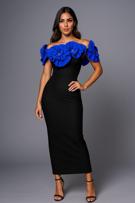 Sculpted Floral Evening Gown - Composure Boutique