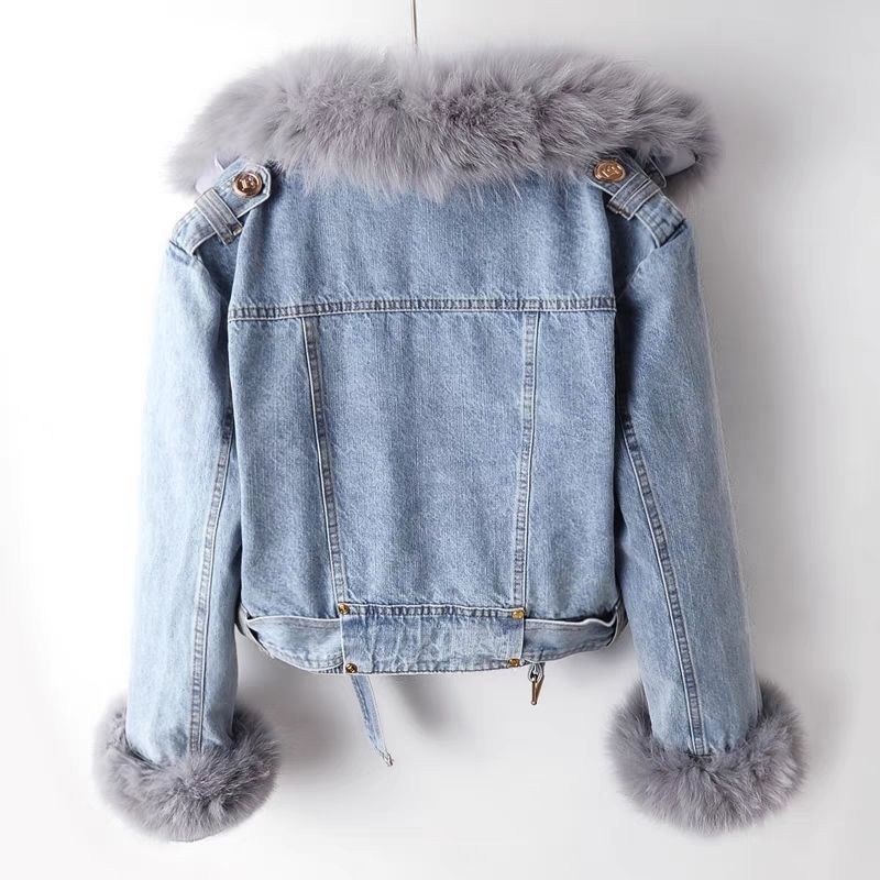 Plus Size Denim Fur Coat
