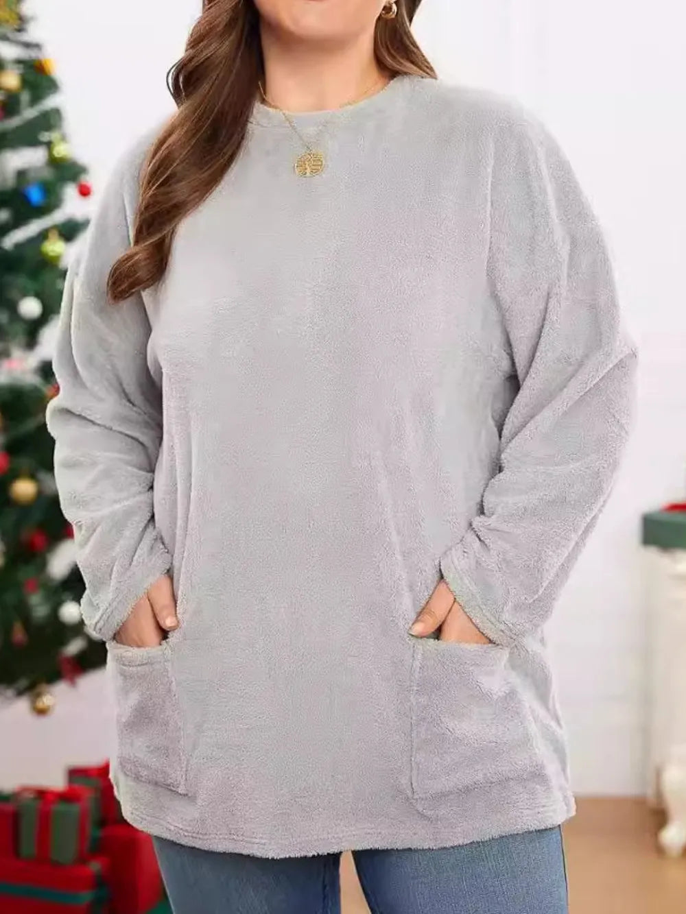 Fuzzy Round Neck Long Sleeve Top (Plus available) - Composure Boutique