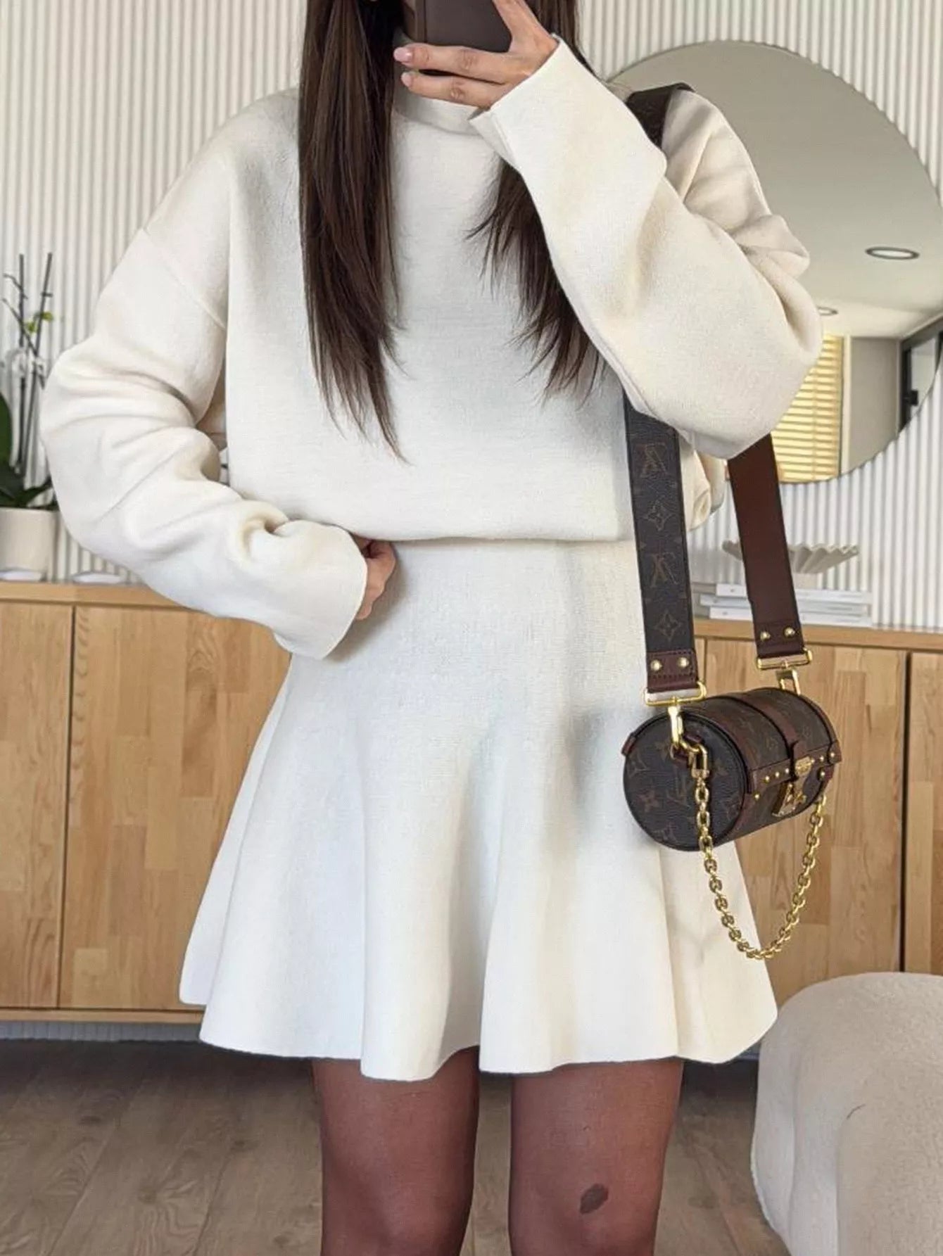 Turtleneck Dropped Shoulder Sweater and Skirt Set - Composure Boutique
