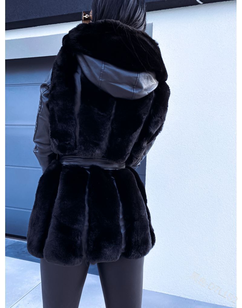 Plus Size Fur Hooded Jacket