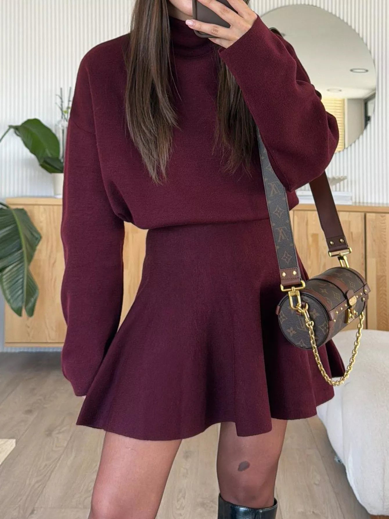 Turtleneck Dropped Shoulder Sweater and Skirt Set (Style 8) - Composure Boutique