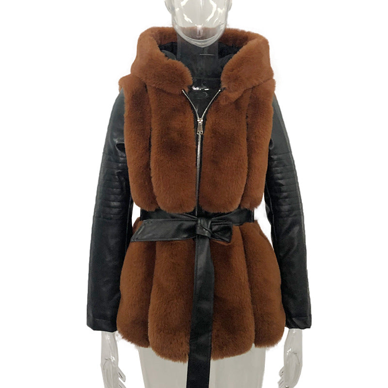 Plus Size Fur Hooded Jacket