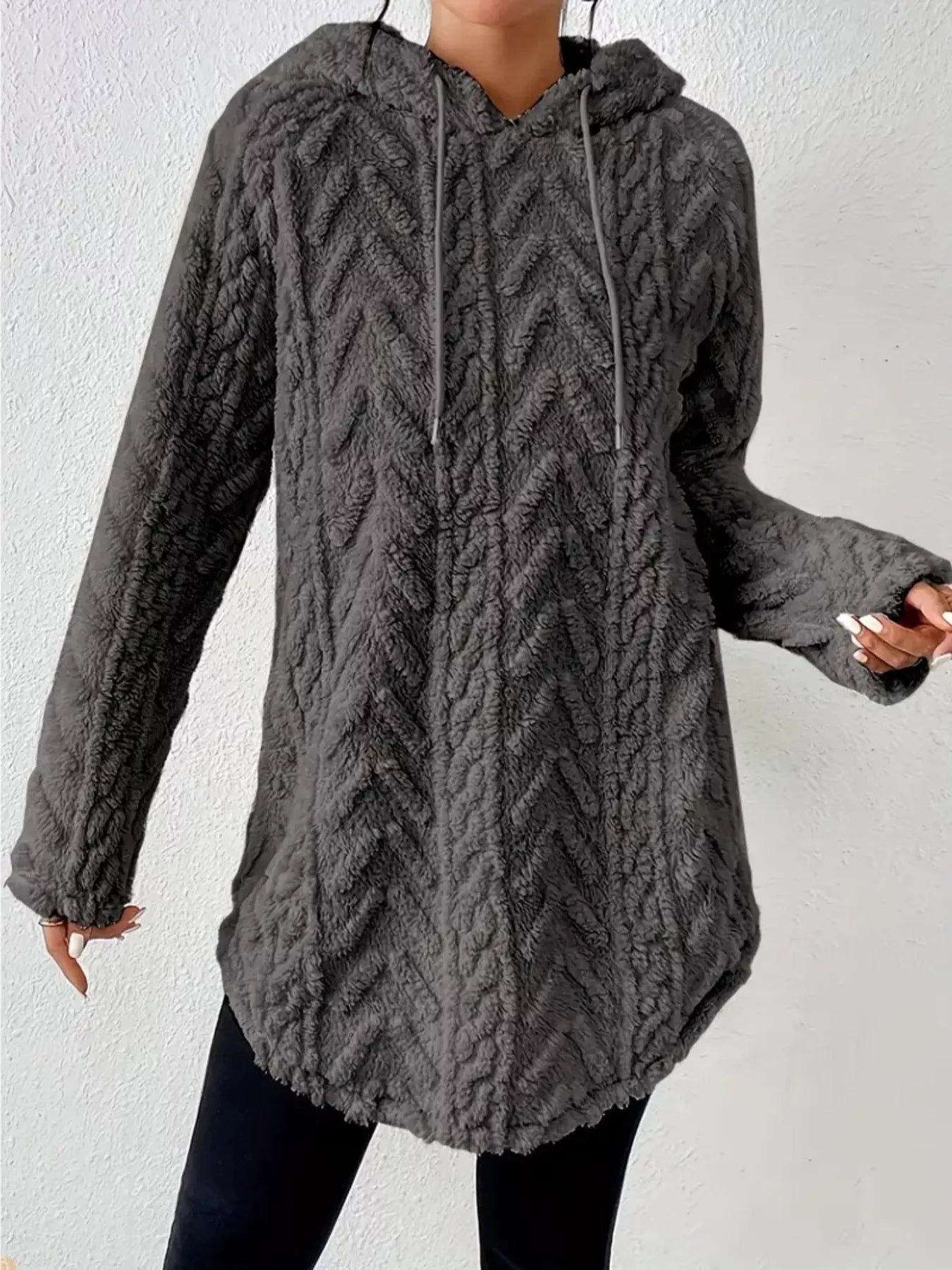 Cozy Textured Drawstring Fleece Hoodie (Plus available) (Style 15) - Composure Boutique