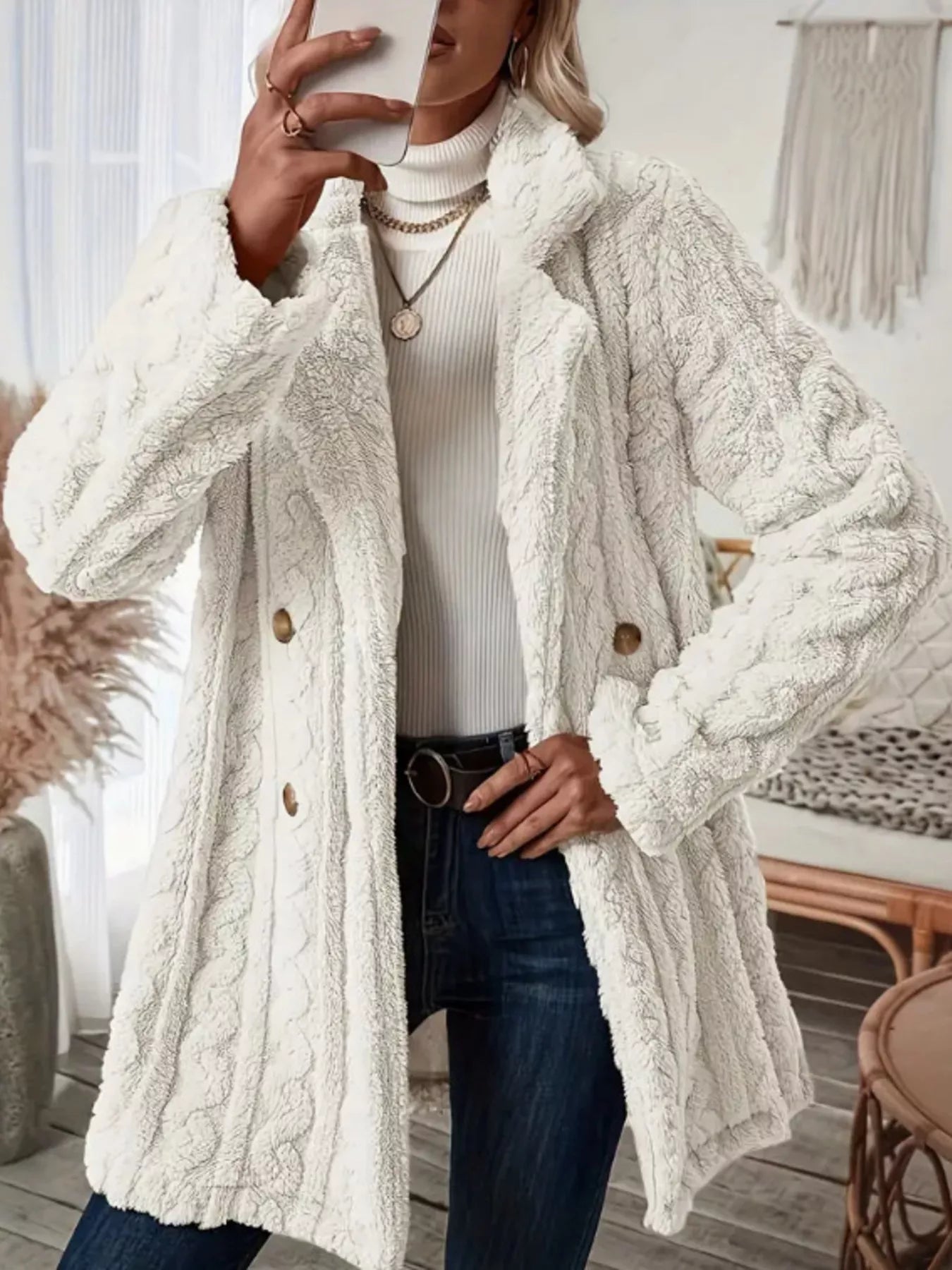 Cozy Faux Shearling Double-Breasted Outerwear (Plus available) - Composure Boutique