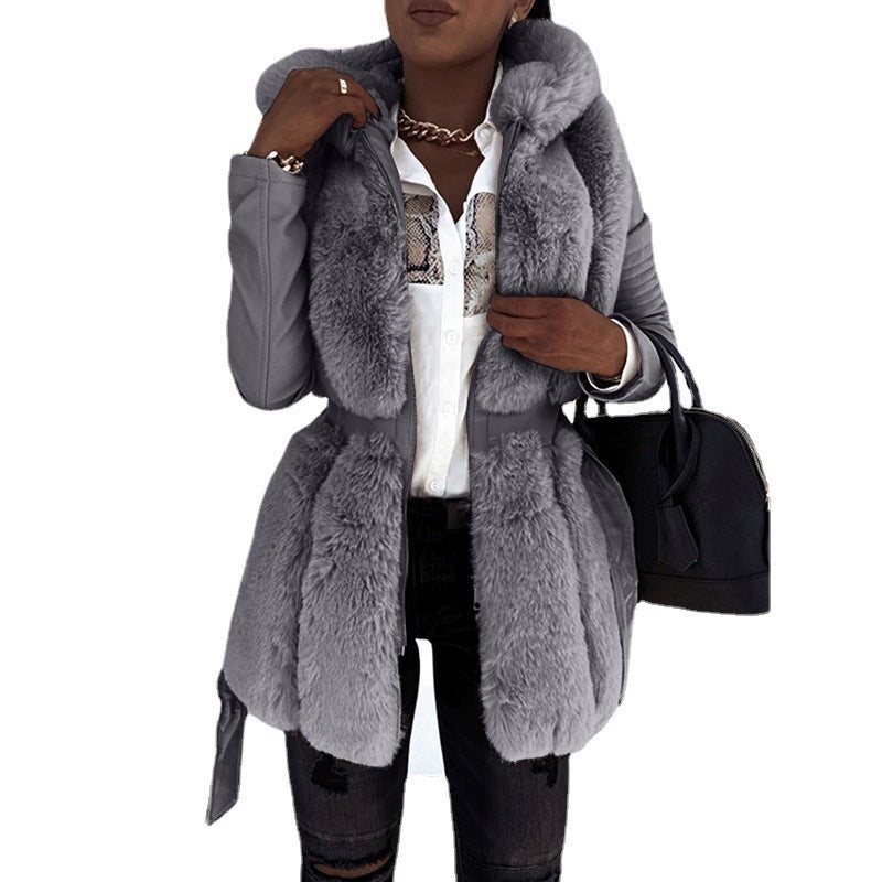 Plus Size Fur Hooded Jacket