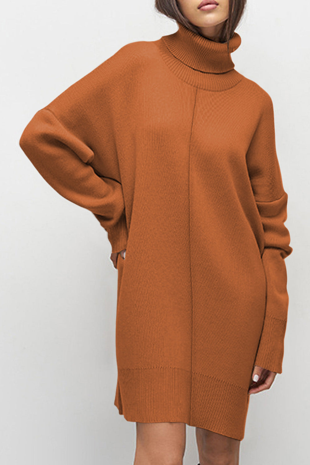 Turtleneck Gold Dress (Plus available) - Composure Boutique