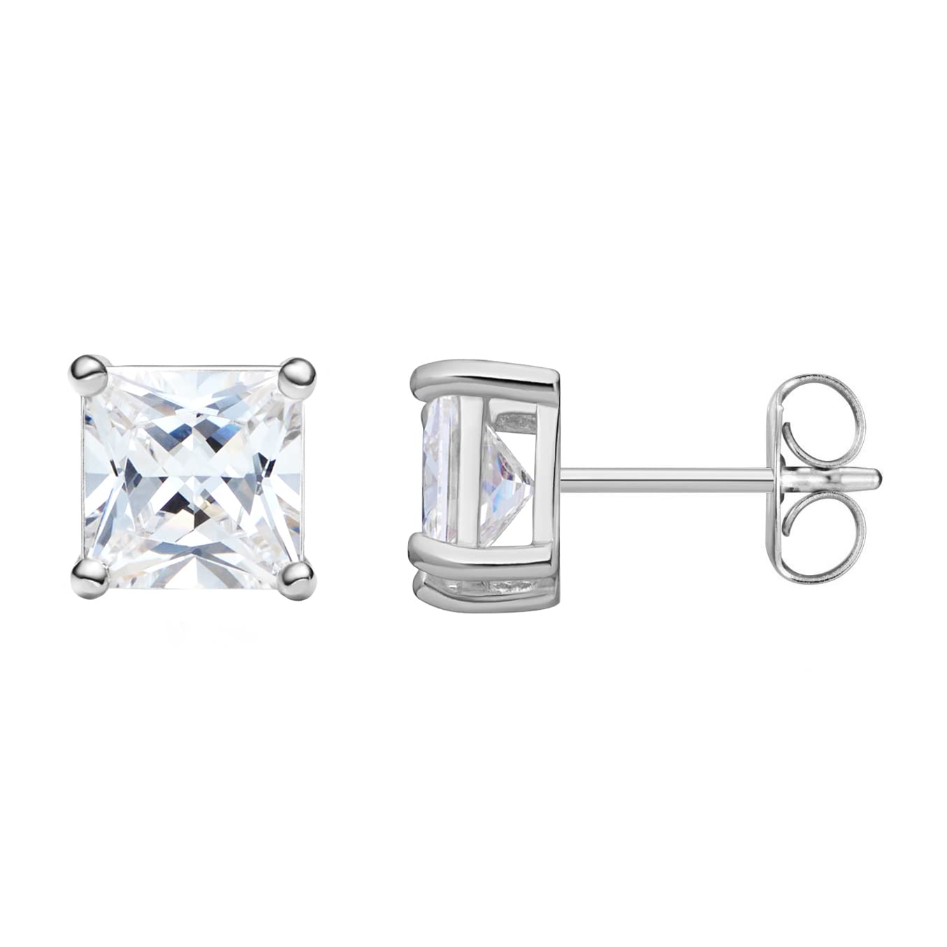 Amazon Essentials Plated Sterling Silver Cubic Zirconia Stud Earrings (Round & Princess)