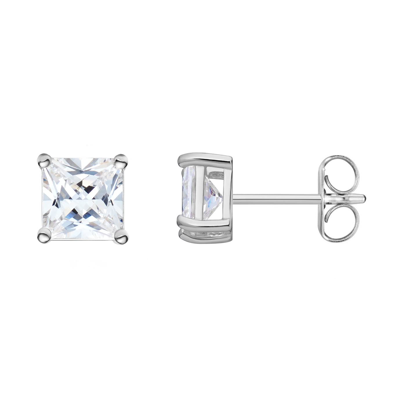 Amazon Essentials Plated Sterling Silver Cubic Zirconia Stud Earrings (Round & Princess)