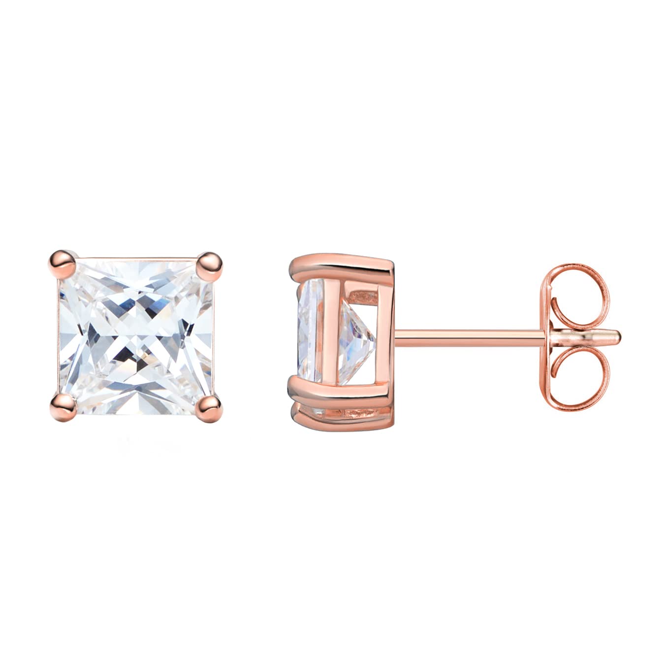 Amazon Essentials Plated Sterling Silver Cubic Zirconia Stud Earrings (Round & Princess)