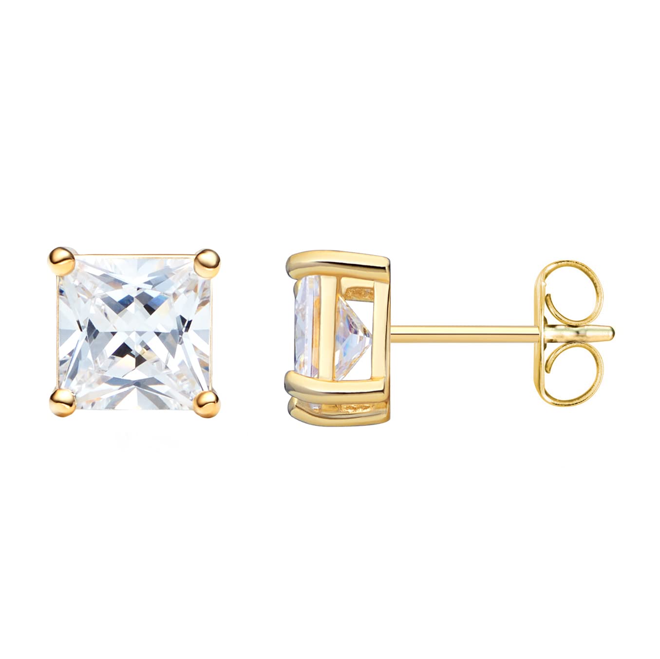 Amazon Essentials Plated Sterling Silver Cubic Zirconia Stud Earrings (Round & Princess)