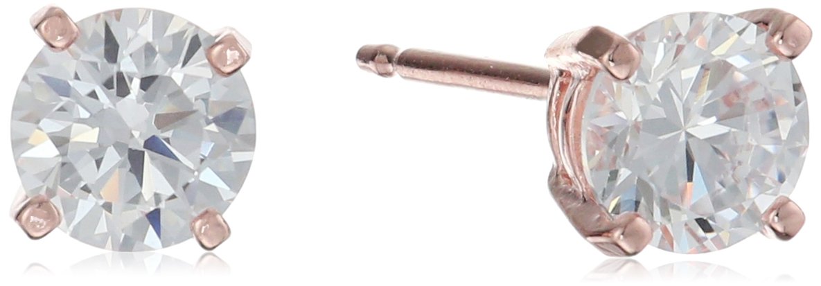 Amazon Essentials Plated Sterling Silver Cubic Zirconia Stud Earrings (Round & Princess)