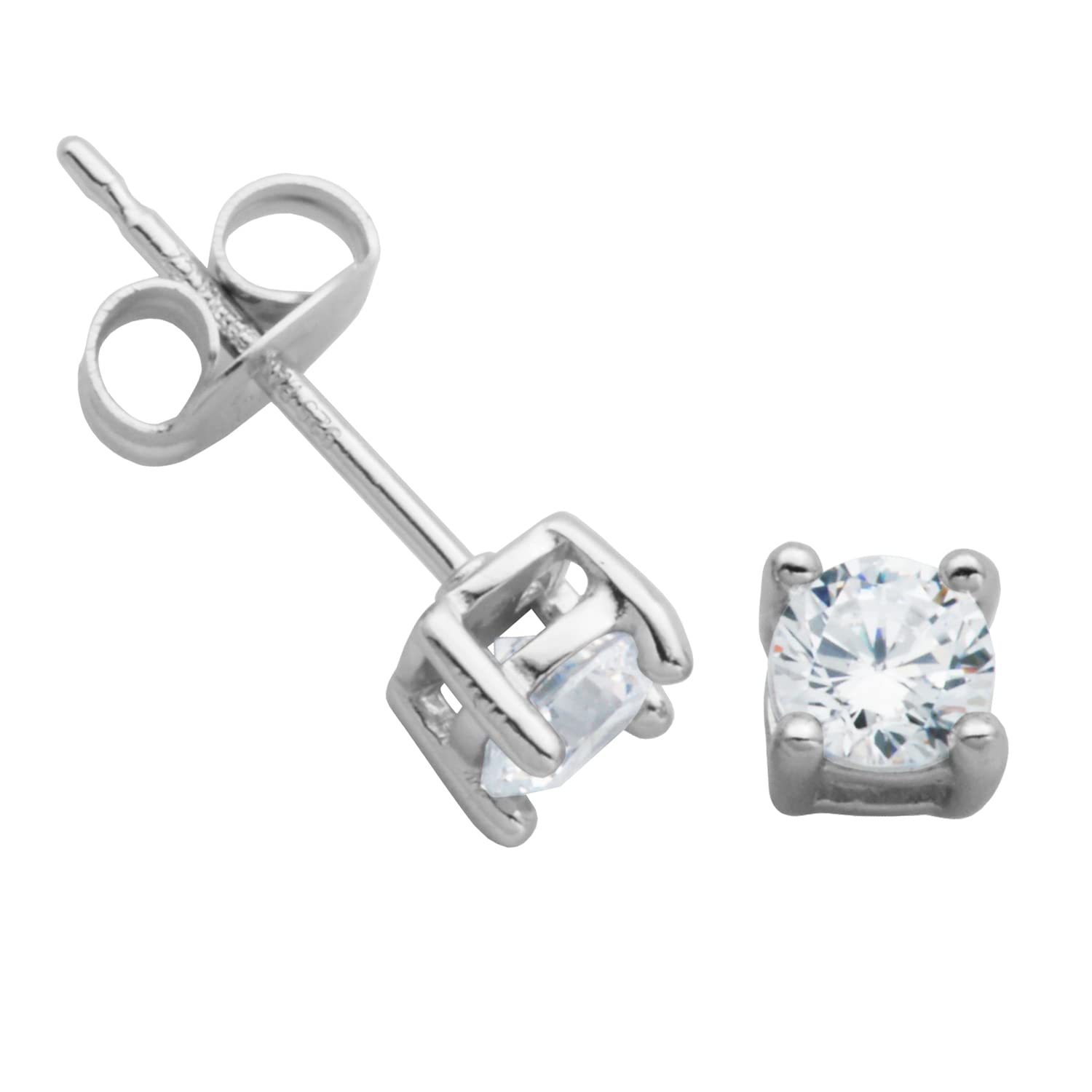 Amazon Essentials Plated Sterling Silver Cubic Zirconia Stud Earrings (Round & Princess)