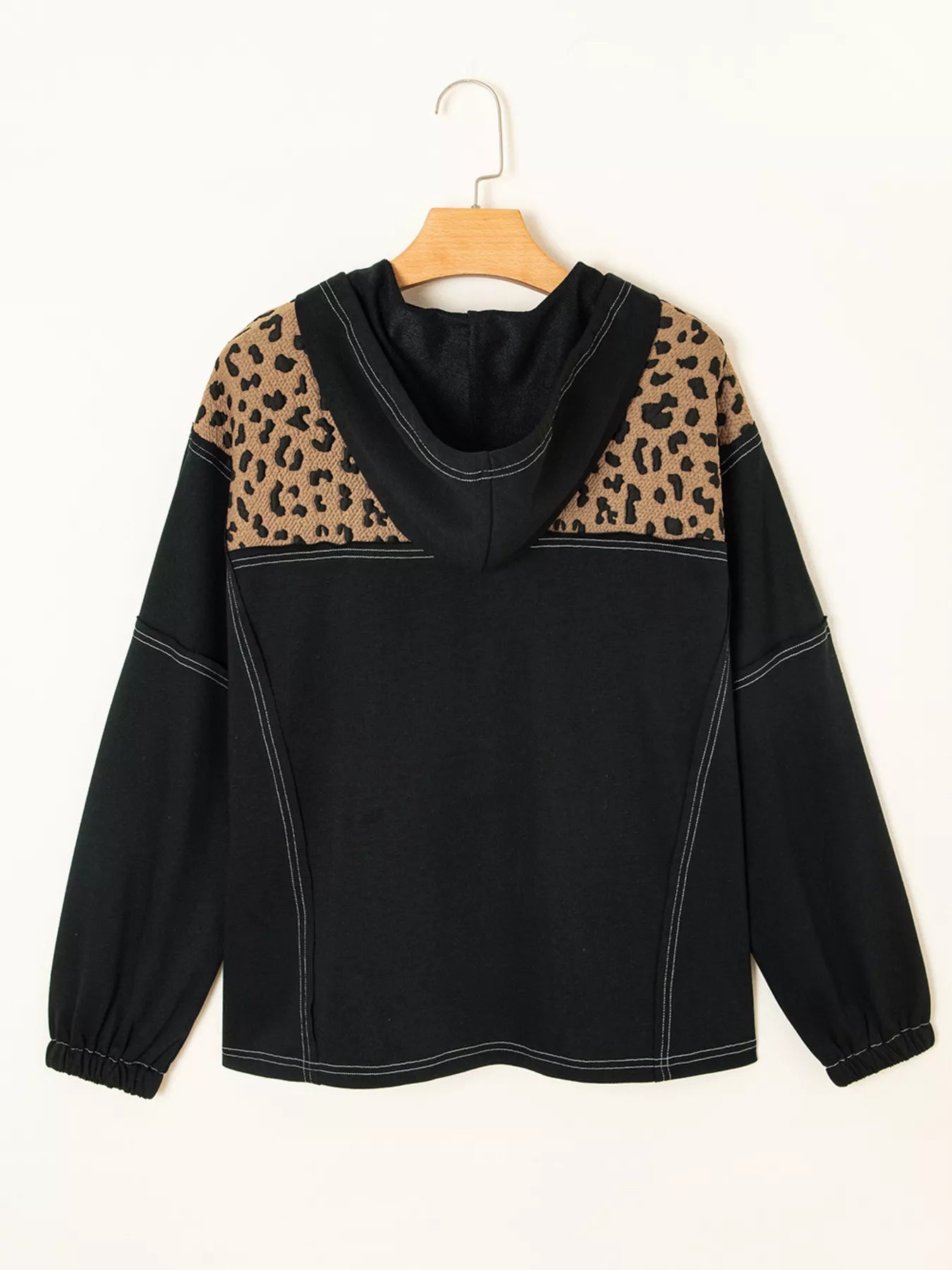 Leopard Patchwork Contrast Stitching Knotted Cuff Quarter Zip Hoodie (Style 7) - Composure Boutique