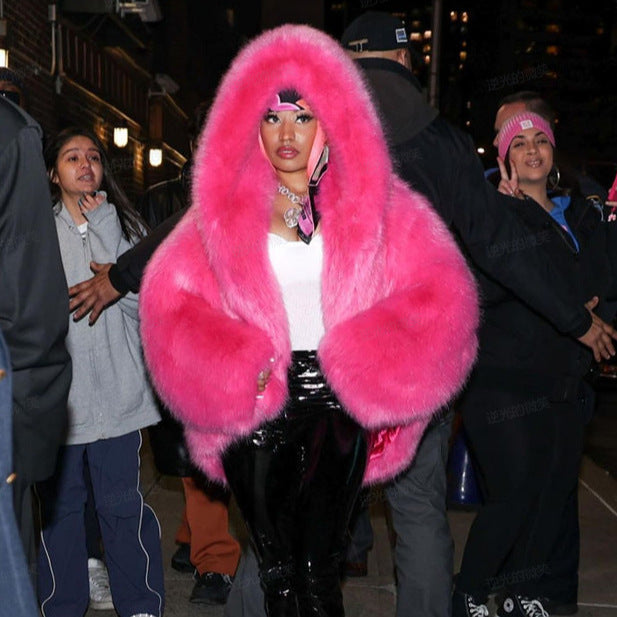 Plus Size Fur Hooded Coat