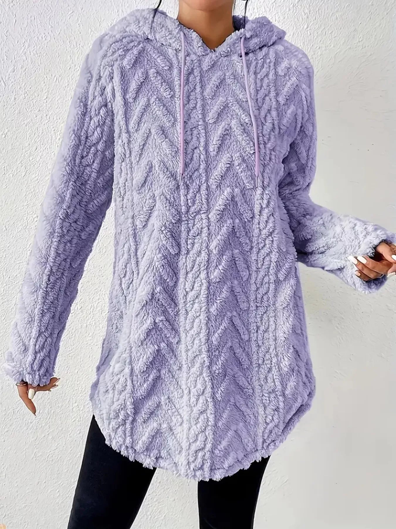 Cozy Textured Drawstring Fleece Hoodie (Plus available) (Style 18) - Composure Boutique