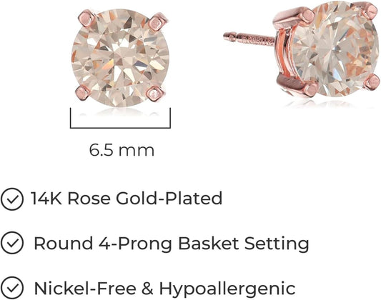 Amazon Essentials Plated Sterling Silver Cubic Zirconia Stud Earrings (Round & Princess)