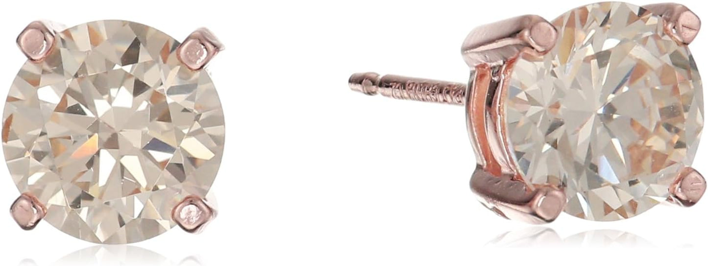 Amazon Essentials Plated Sterling Silver Cubic Zirconia Stud Earrings (Round & Princess)