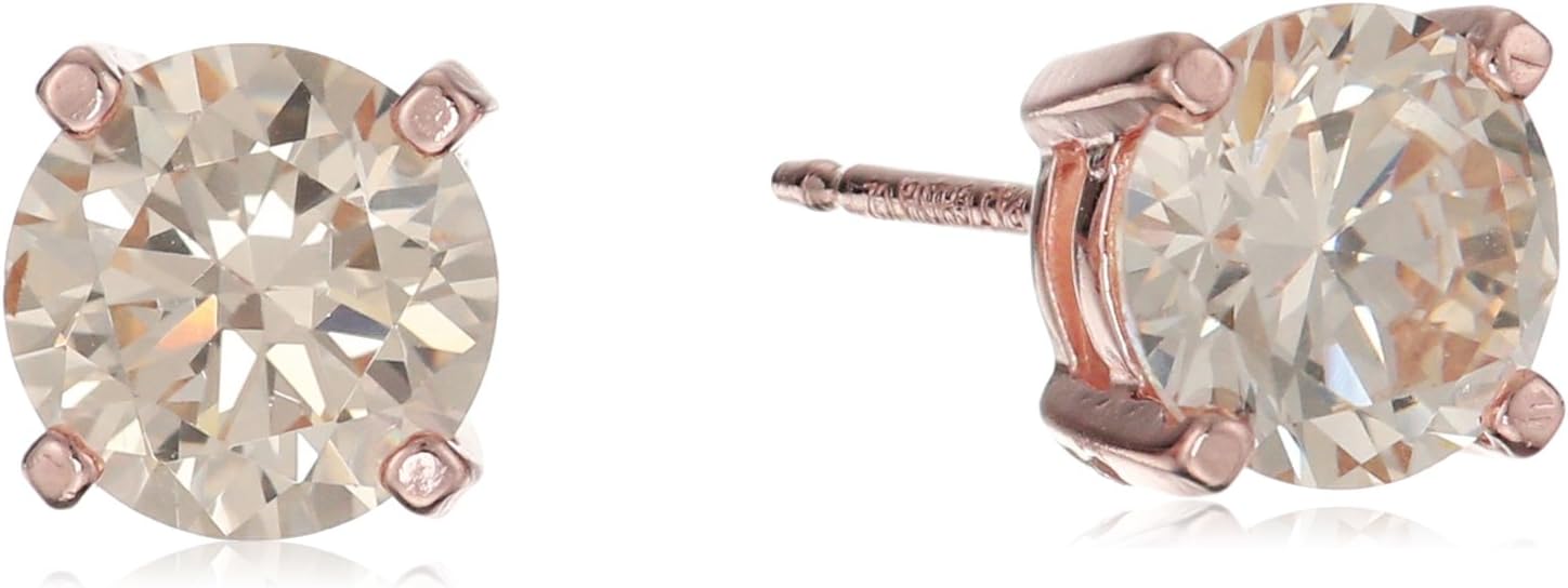 Amazon Essentials Plated Sterling Silver Cubic Zirconia Stud Earrings (Round & Princess)