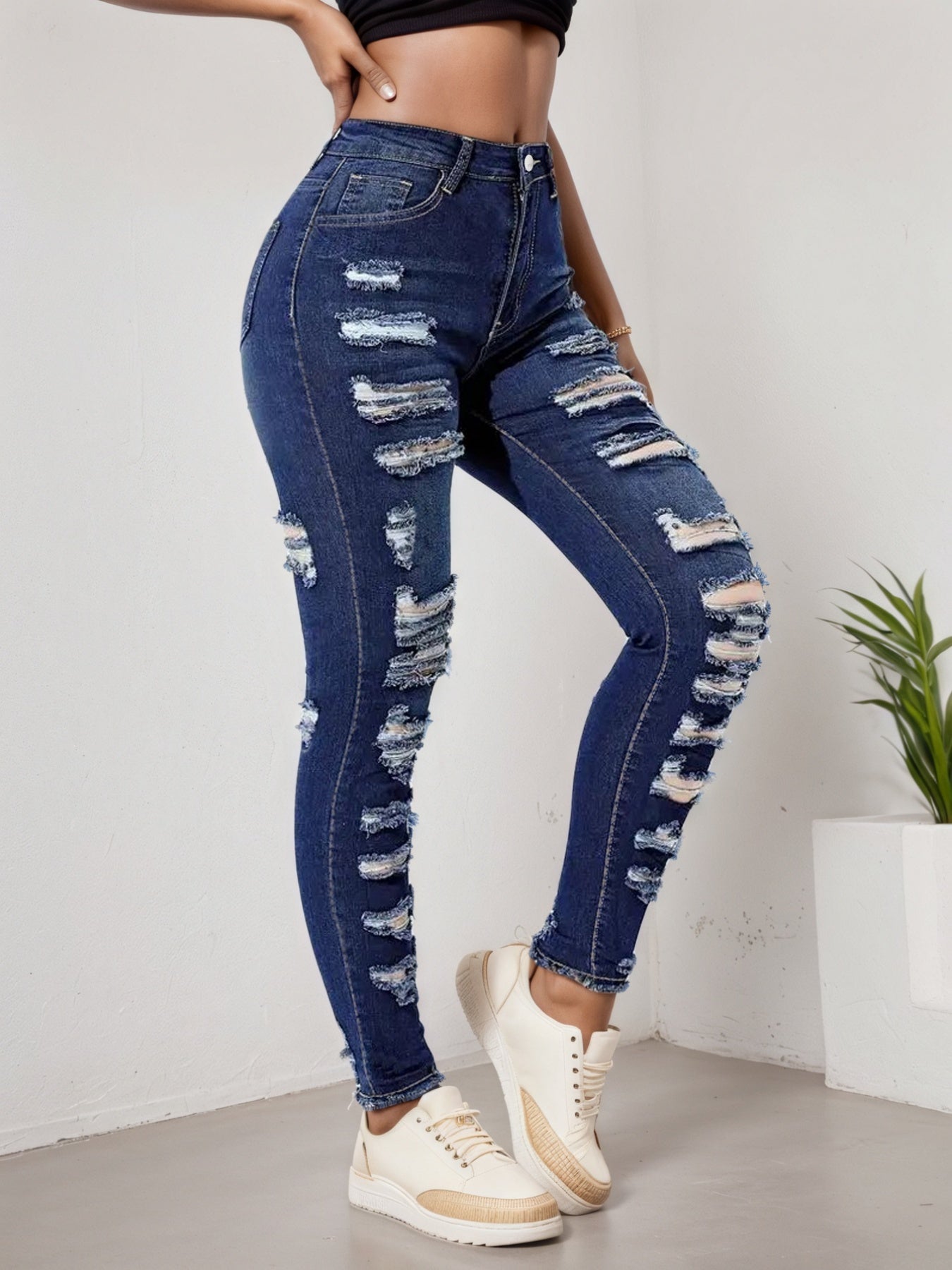 Plus Size Ripped Tight Jeans