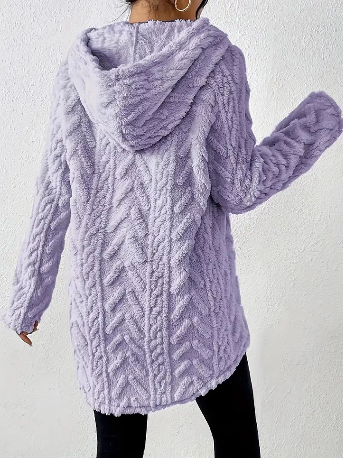 Cozy Textured Drawstring Fleece Hoodie (Plus available) (Style 20) - Composure Boutique