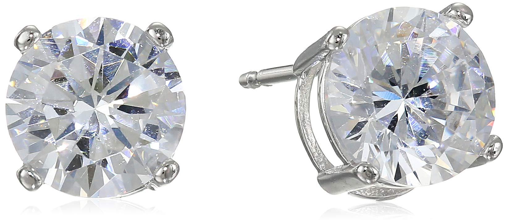Amazon Essentials Plated Sterling Silver Cubic Zirconia Stud Earrings (Round & Princess)