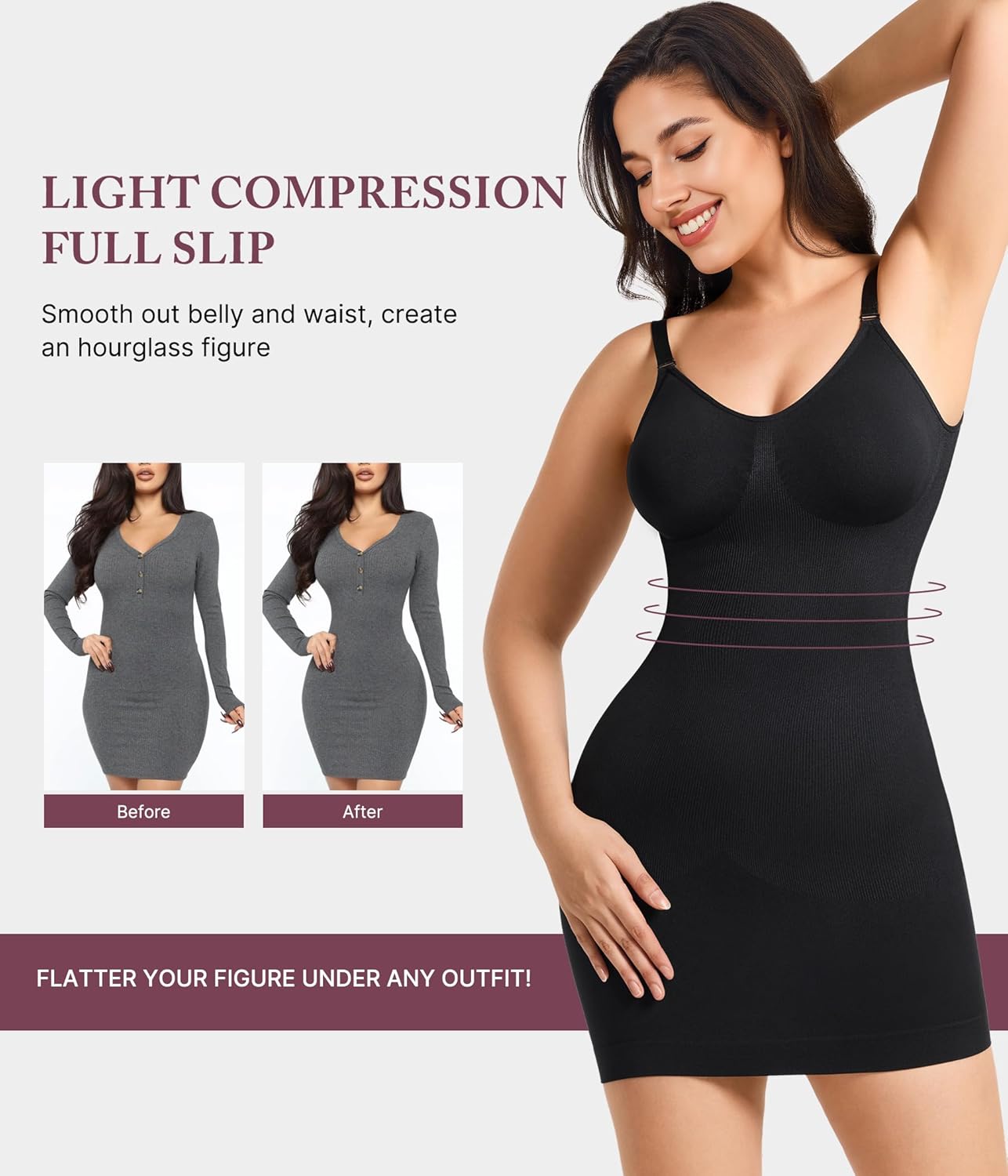 RDSIANE Body Shaper For Women Under Dress One Piece Full Slip Tummy Control Shapewear Dress With Adjustable Spaghetti Strap