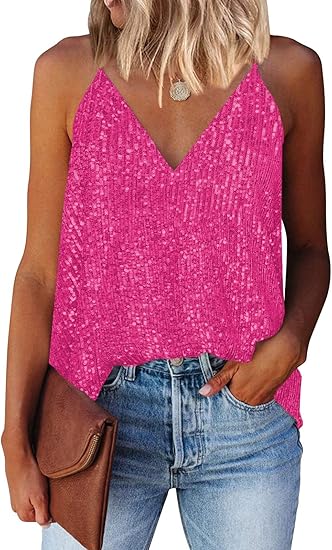 V Neck Strappy Sequin Cami