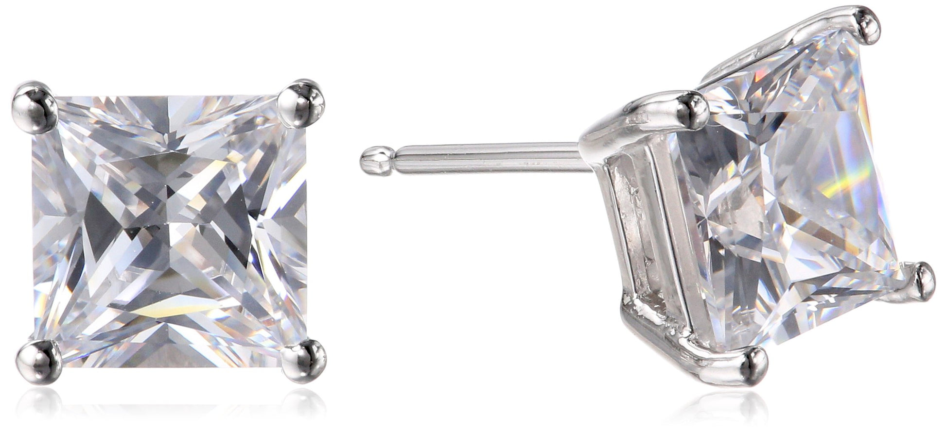 Amazon Essentials Plated Sterling Silver Cubic Zirconia Stud Earrings (Round & Princess)