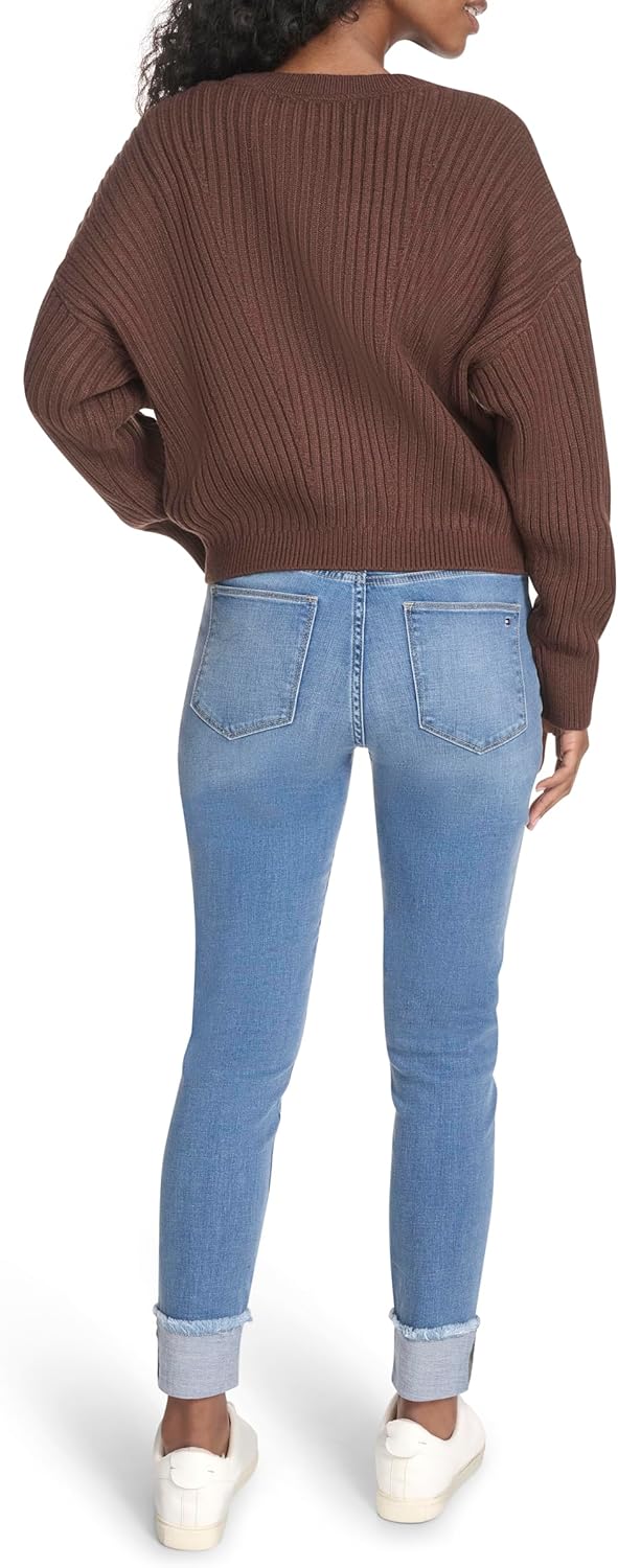 Tommy Hilfiger Womens Solid Cable Crewneck Bobbi Pullover Sweater