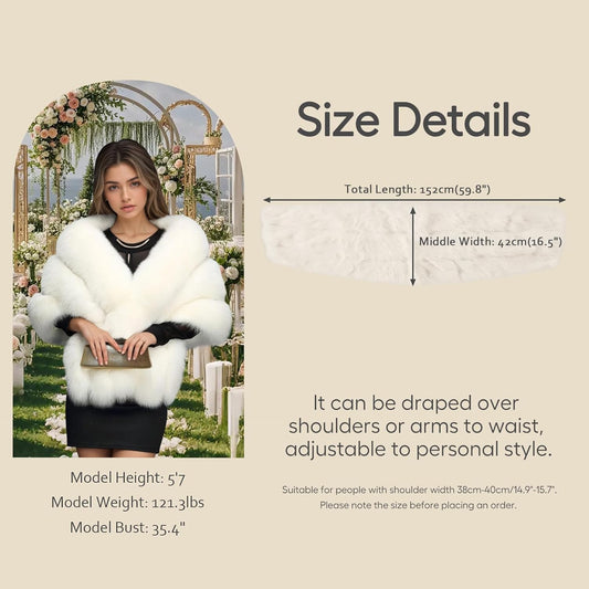 ELFJOY Luxury Faux Fur Shawl for Women Winter Fur Coat Wedding Party Fur Stole Wraps for Evening Dresses
