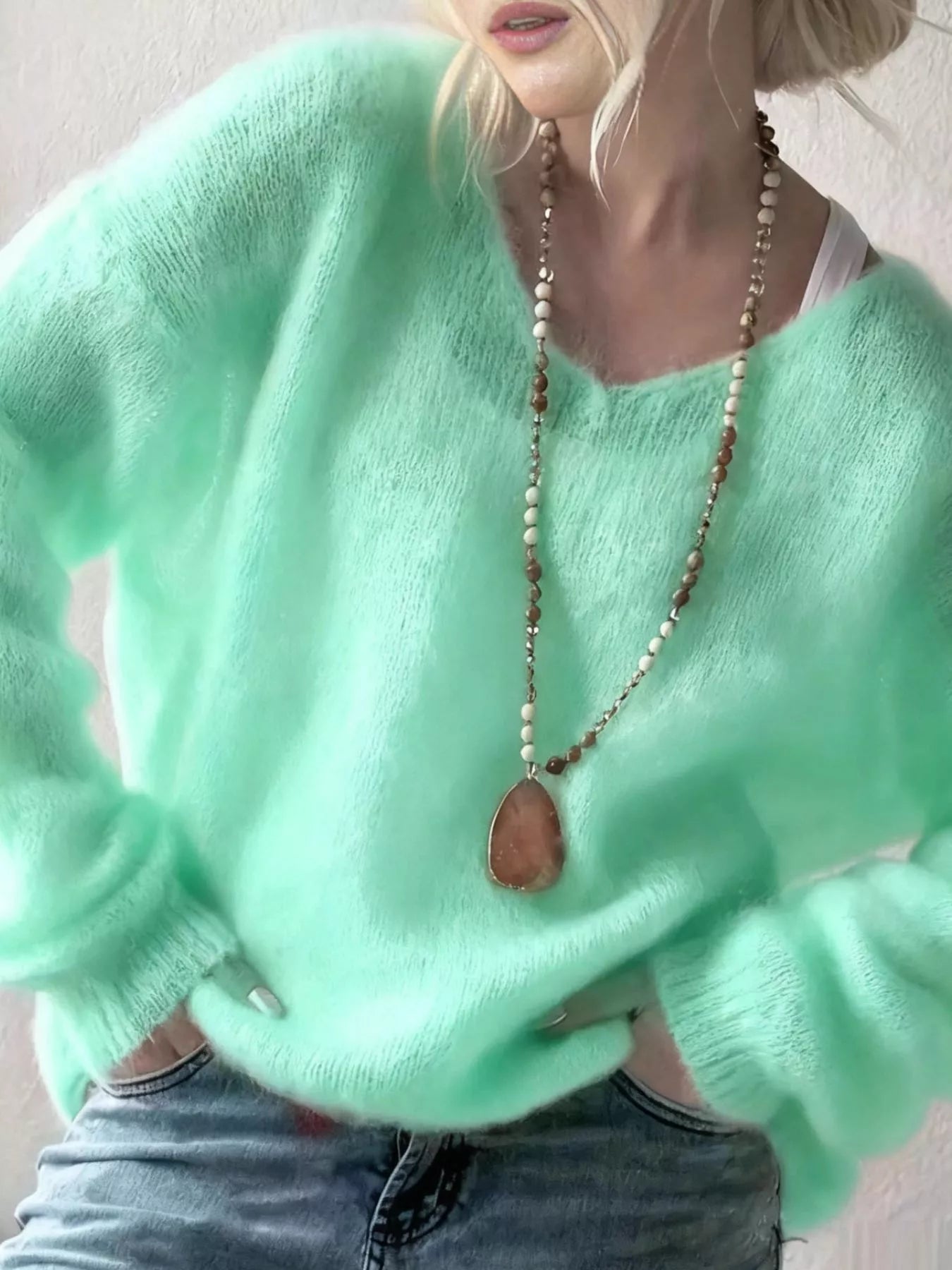 V-Neck Dropped Shoulder Sweater (Style 12) - Composure Boutique