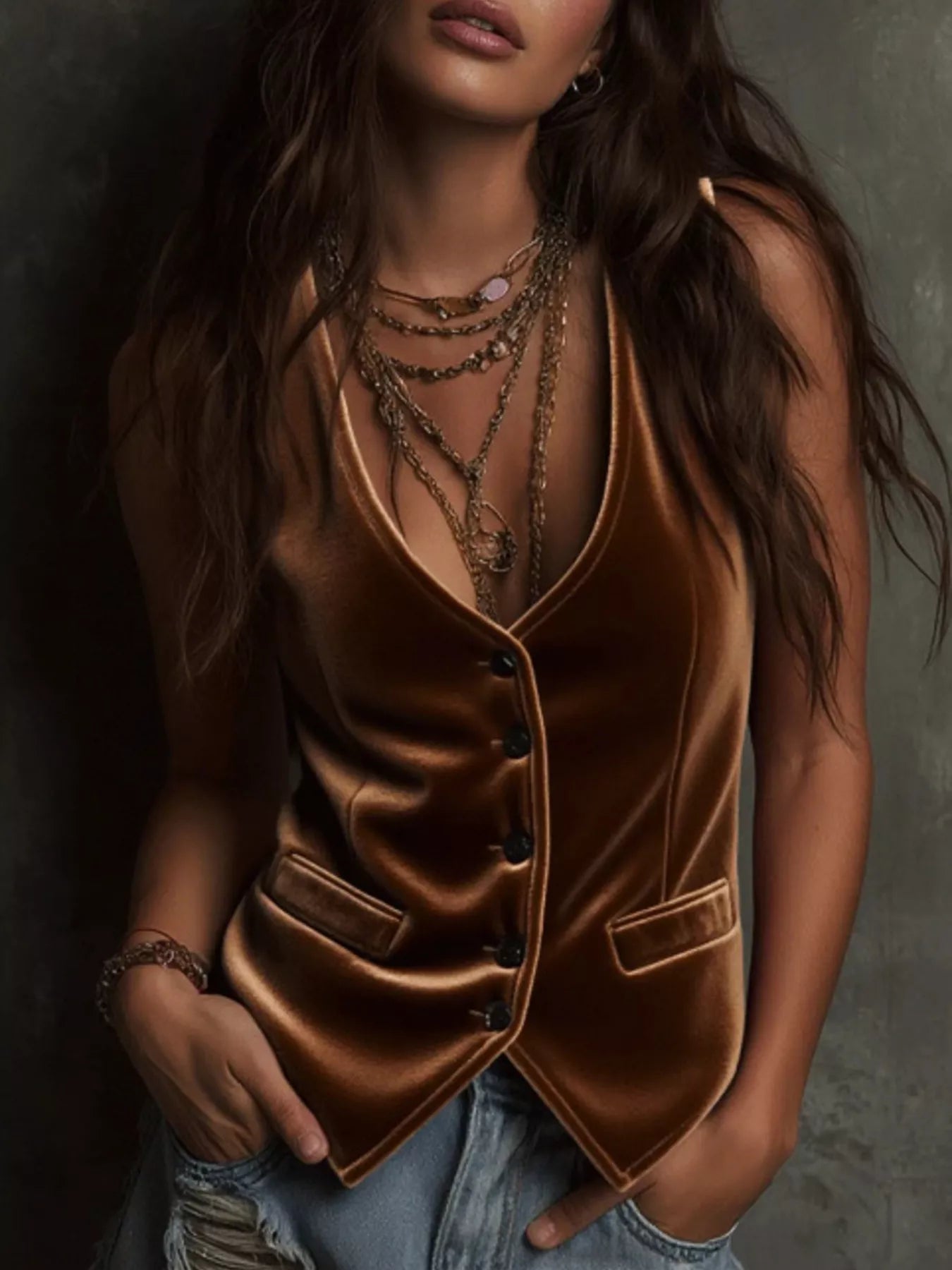 Velvet Button-Down Vest Coat (Plus available) (Style 3) - Composure Boutique