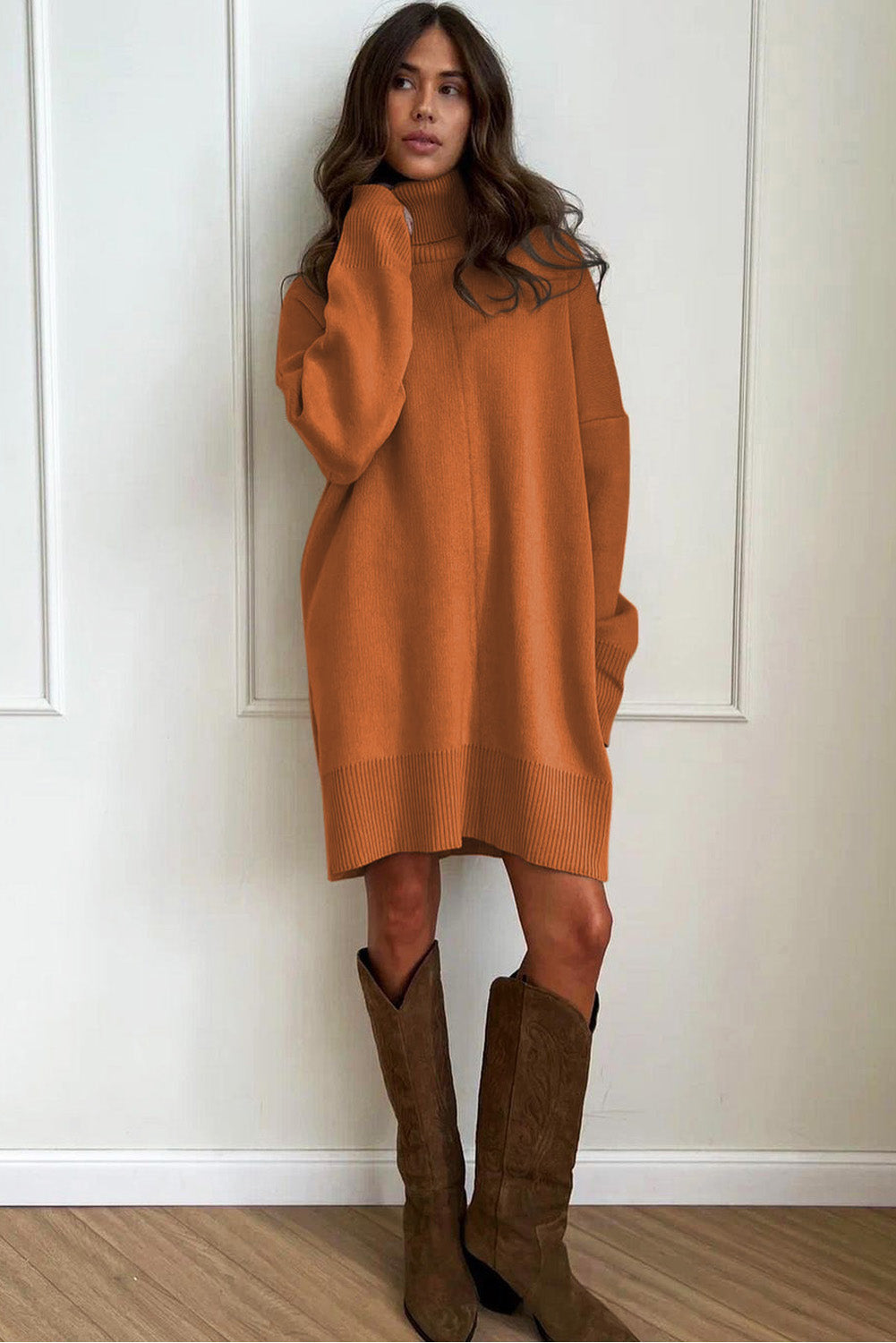 Turtleneck Gold Dress (Plus available) (Style 2) - Composure Boutique