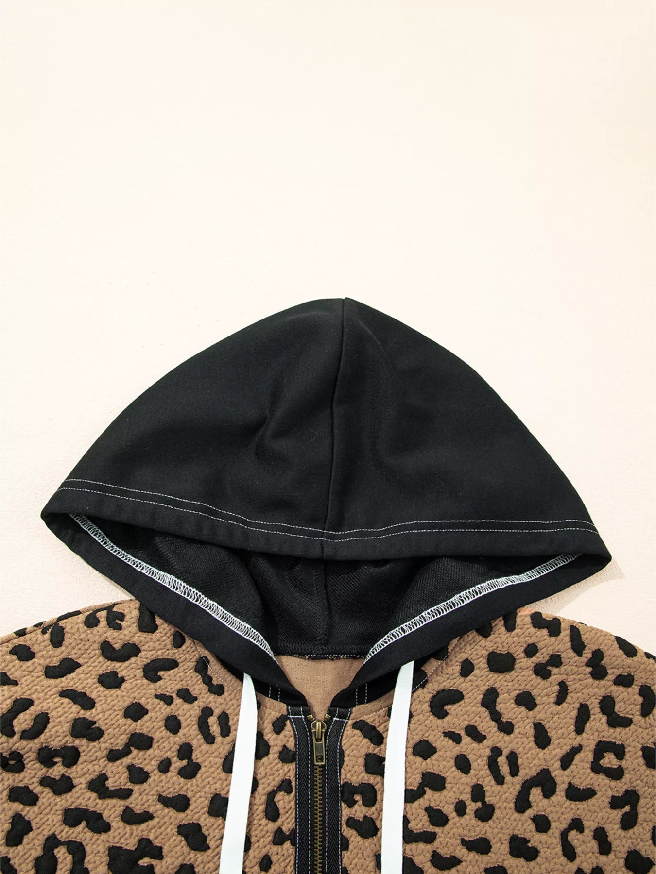 Leopard Patchwork Contrast Stitching Knotted Cuff Quarter Zip Hoodie (Style 8) - Composure Boutique