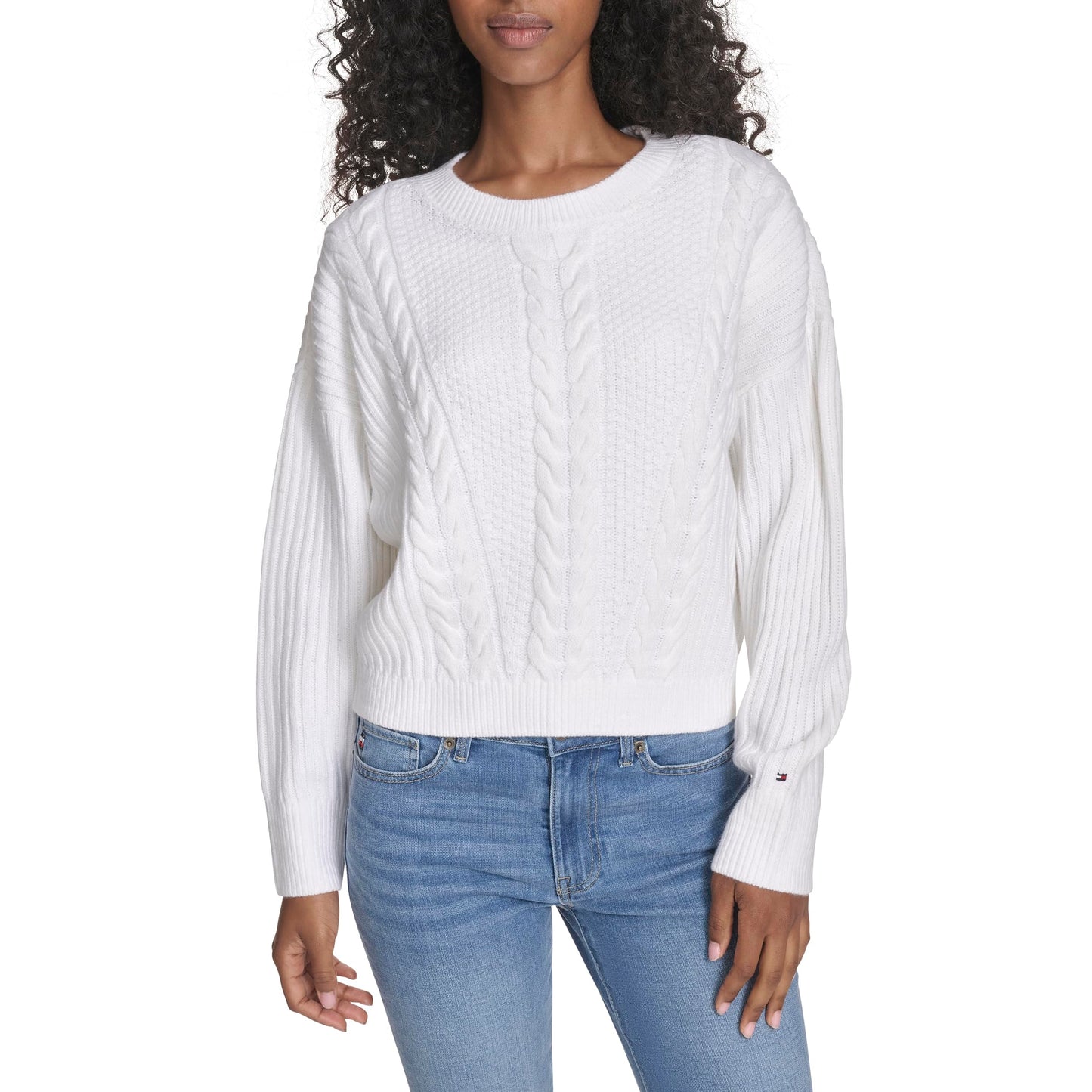 Tommy Hilfiger Womens Solid Cable Crewneck Bobbi Pullover Sweater