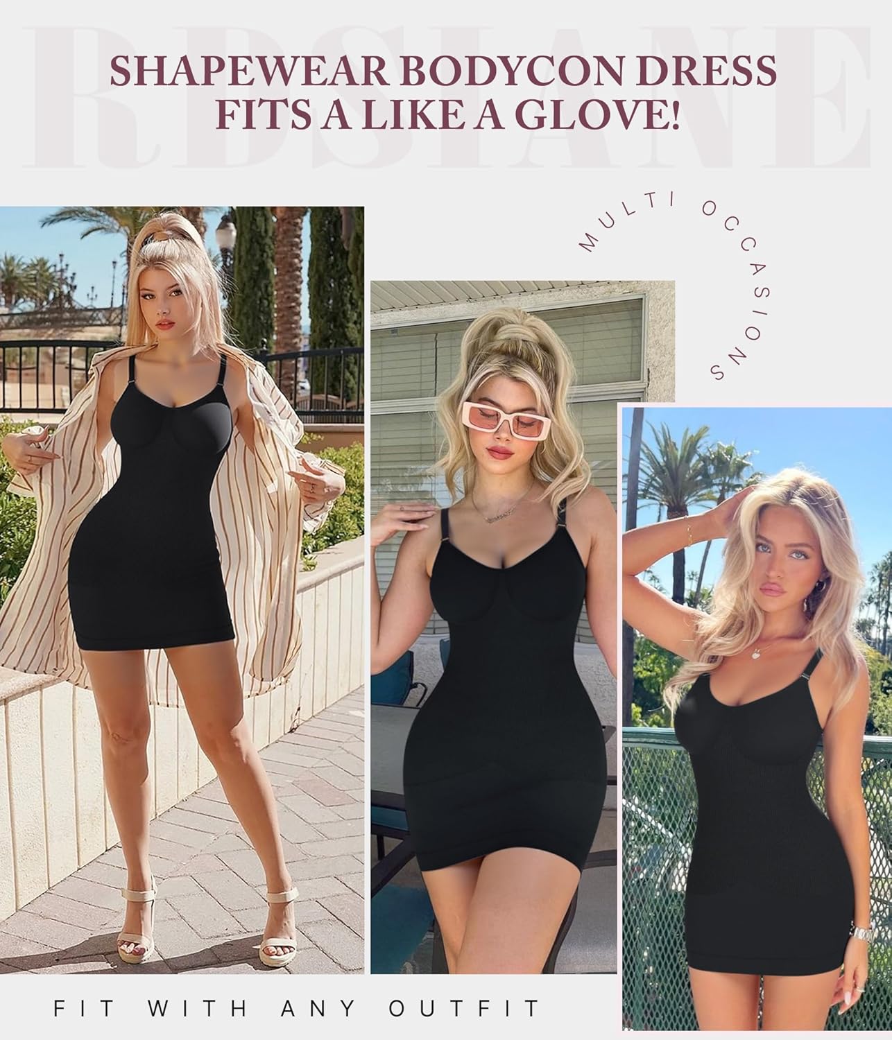 RDSIANE Body Shaper For Women Under Dress One Piece Full Slip Tummy Control Shapewear Dress With Adjustable Spaghetti Strap