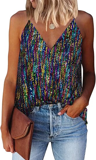 V Neck Strappy Sequin Cami