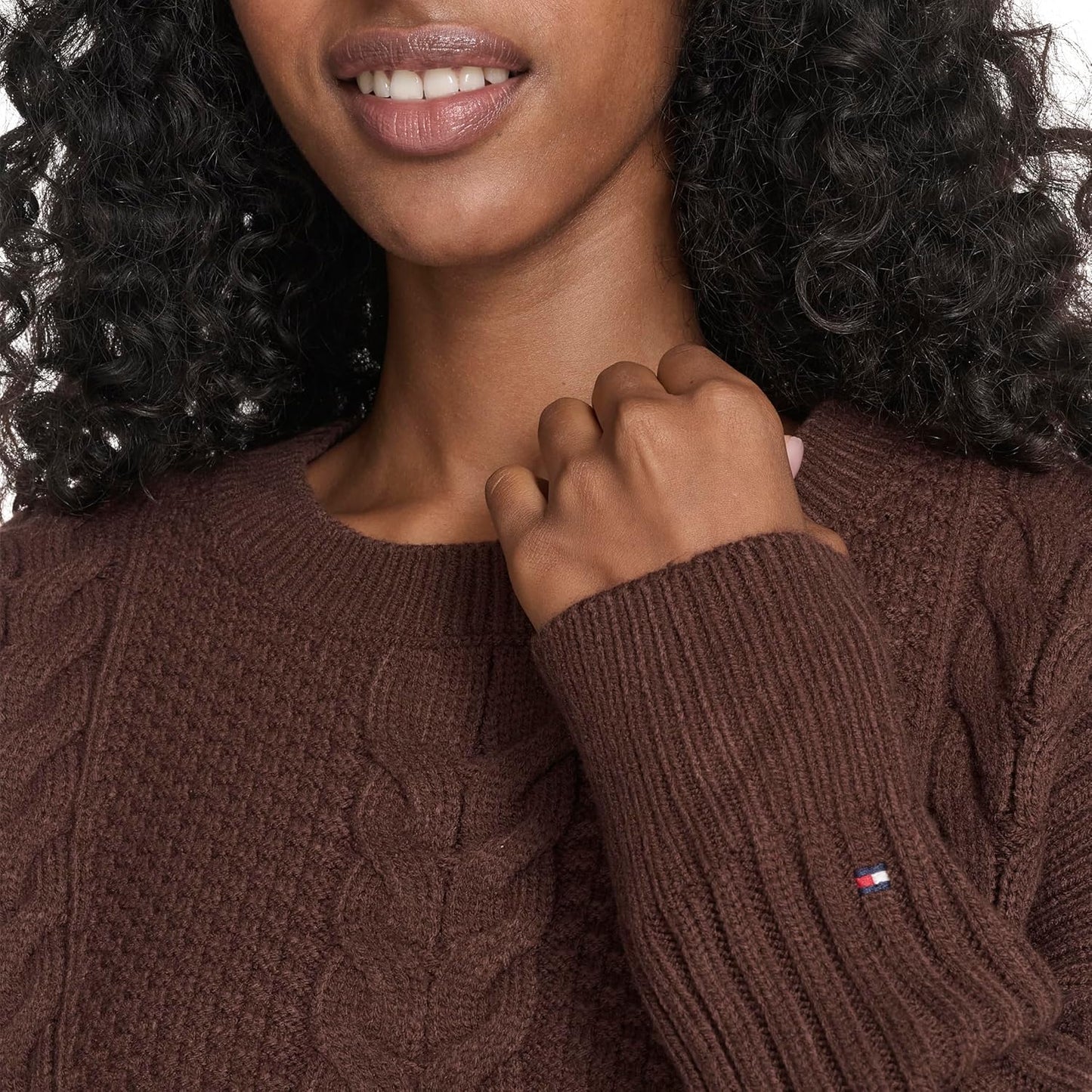 Tommy Hilfiger Womens Solid Cable Crewneck Bobbi Pullover Sweater